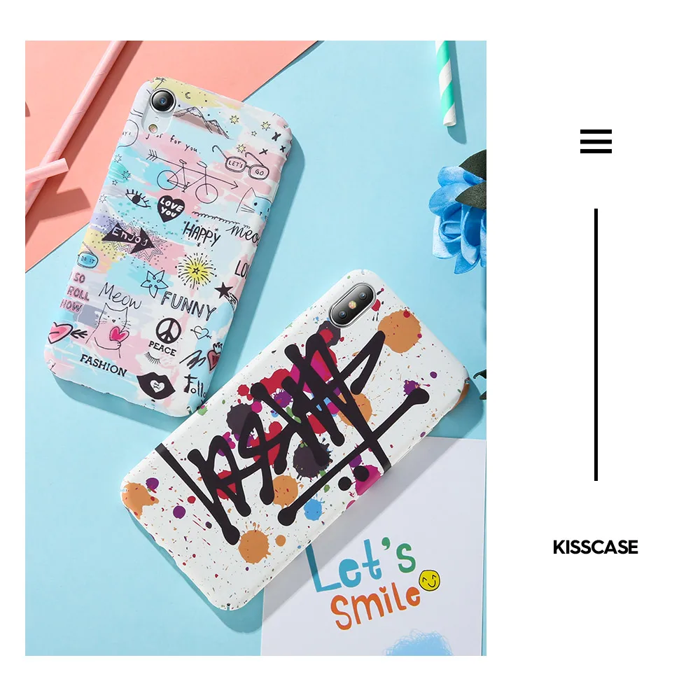 KISSCASE граффити чехол на айфон 8 7 плюс Жесткий PC Узор Крышка XS Max Xr X 6 6s телефон