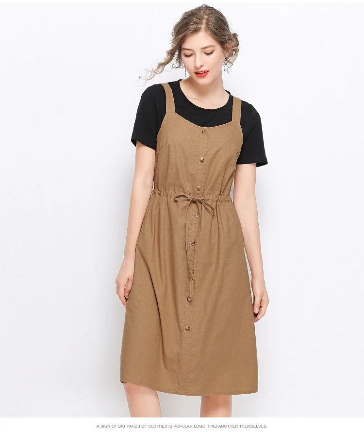 Summer Women clothes set black t shirt+strap dress waist drawstring female Elegant two pc Dress casual vestido Plus size 5XL | Женская