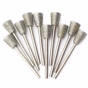 10 шт. 1-8 мм перевернутые конические алмазные шлифовальные насадки, нефритовые резьбовые заусенцы, искусственный камень, драгоценный камень для аксессуаров Dremel
