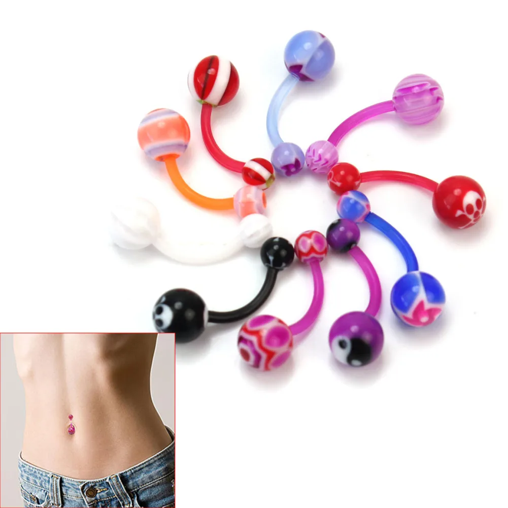 10 шт./лот Модные женские разноцветные пластиковые Двойной круглый шар пупка Бар