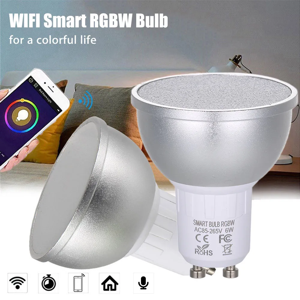 AC85 265V 6 Вт 4 шт. Светодиодная лампа RGBW WIFI подключенные интеллектуальные лампочки 16