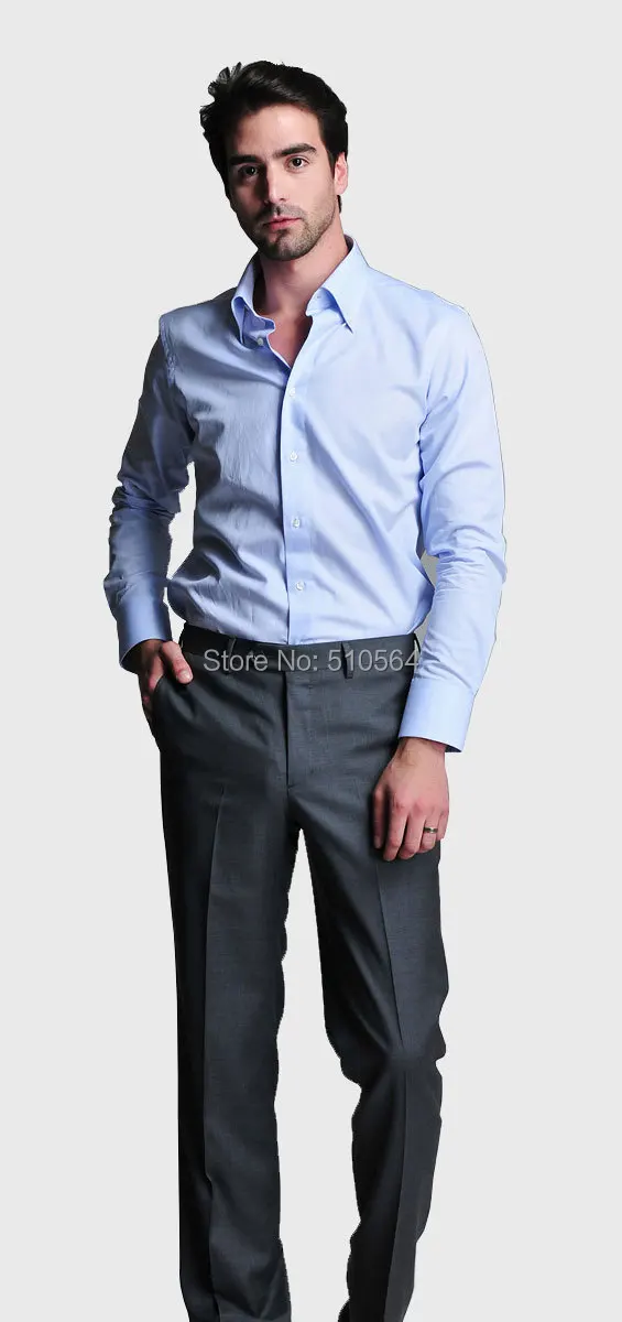 Custom made men 100%Cotton shirt Business casual slim Button down collar light blue |