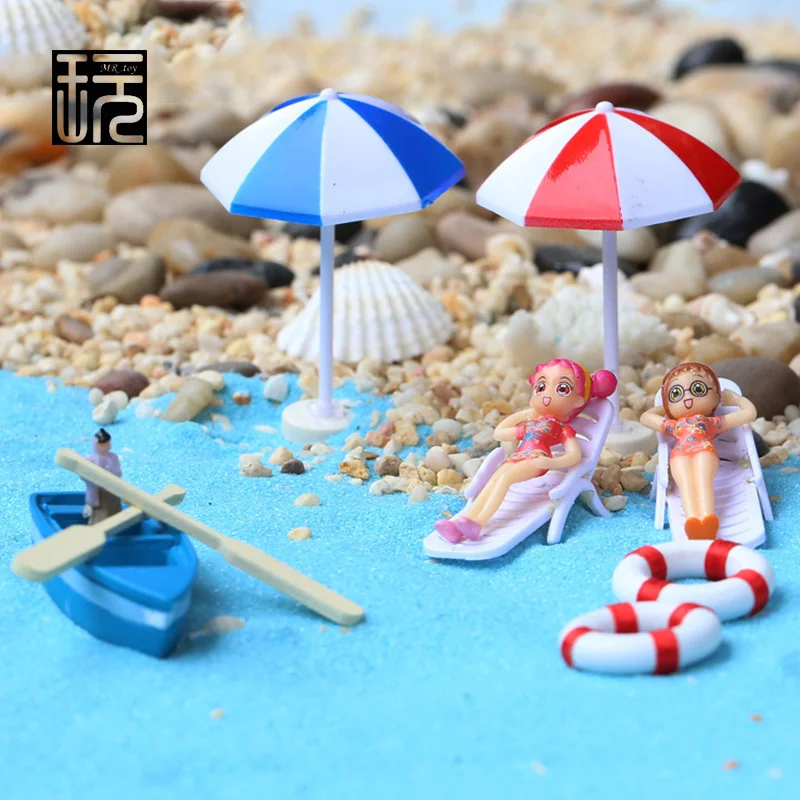 Boat/ Anchor/ Beach Chairs/ Sun Umbrellas/ Blue Sand Micro Seascape Decoration Fairy Garden Miniatures Zakka Craft wholesale