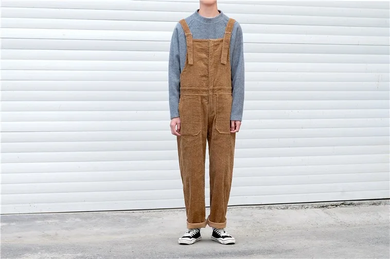 

Men Retro Corduroy Overall Suspenders Trouser Jumpsuit Bib Wide-leg Pants
