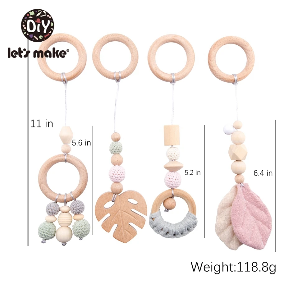 

Let'S Make 4Pc/Set Baby Teething Pacifier Necklace Hanging Toy Wooden Rattles Toys For Children From 0-12 Months Teether