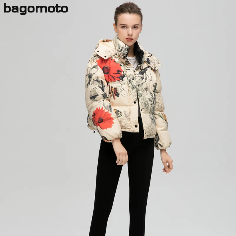 Bagomoto Модная брендовая Женская парка с принтом толстая зимняя куртка пальто 2018