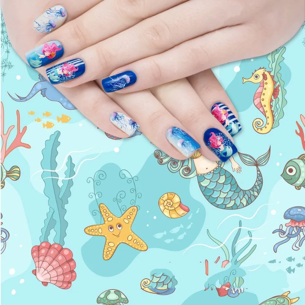 BEAUTYBIGBANG 2 листа DIY Переводные водяные татуировки наклейки для ногтей фрукты лист цветок Русалка кактус шаблон корабль из Китая