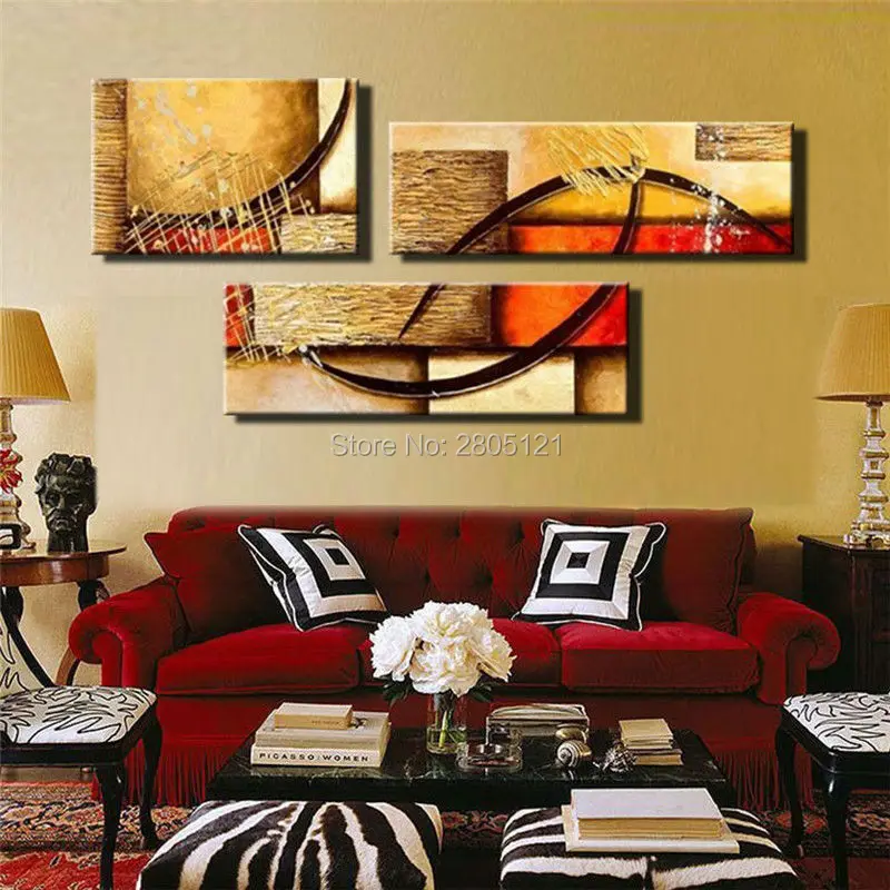 3 панели Холст Искусство текстурированная дешевая ручная роспись Абстрактная