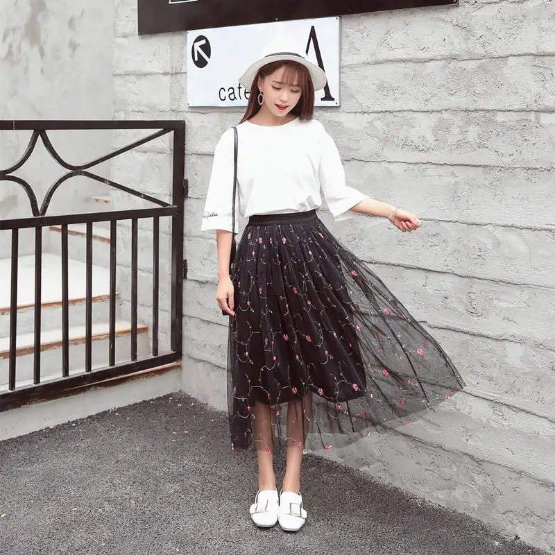Женская юбка-пачка весна-лето 2020 эластичная юбка с цветочной вышивкой бесплатная