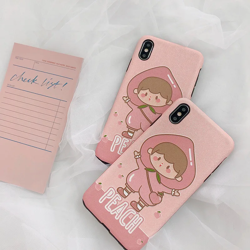JIBAN Cartoon Peach Girl Phone Case for Apple Iphone XS Max XR X For 6 6s 6plus 7 Plus 8 8plus Back Cover Soft IMD Fundas |