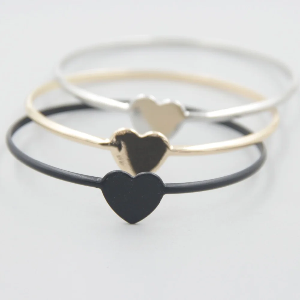 

12pcs/lot Newest Women Fashion Minimalist fine Copper cuff friendship bracelets blank heart Bangles best gift for girlfriend
