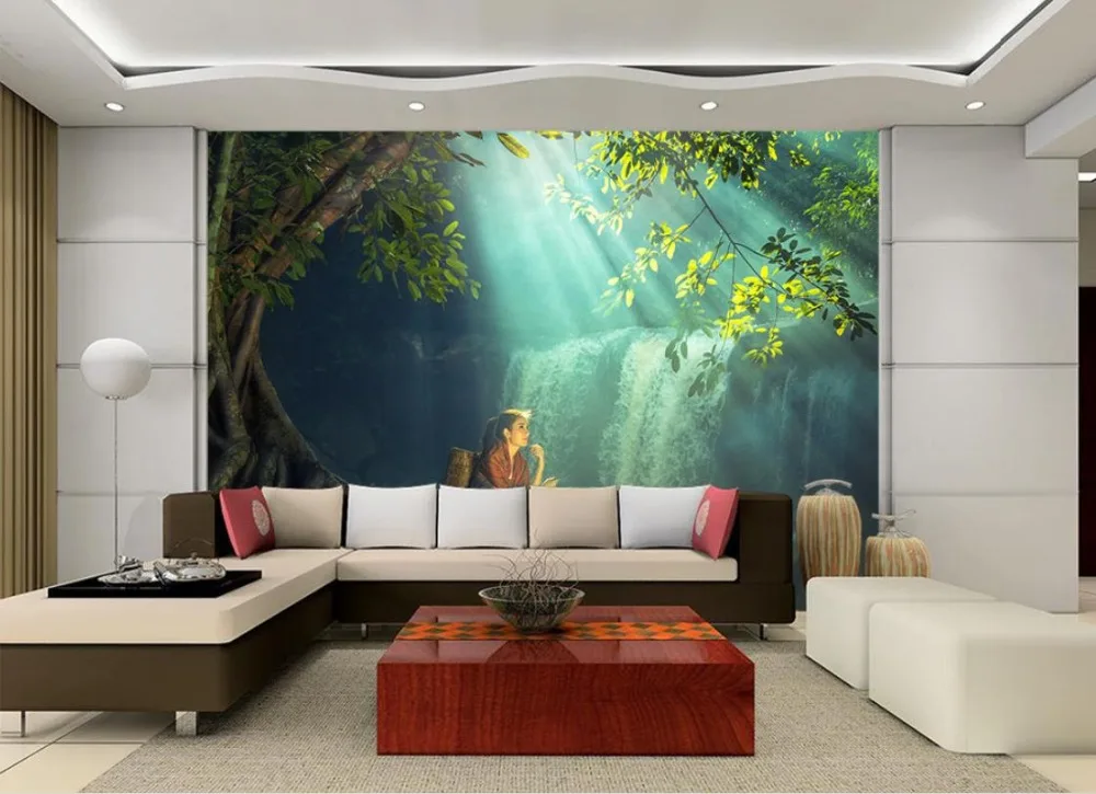 3d обои природа водопад пейзаж 3D лес стены Гостиная Спальня фото обои|forest