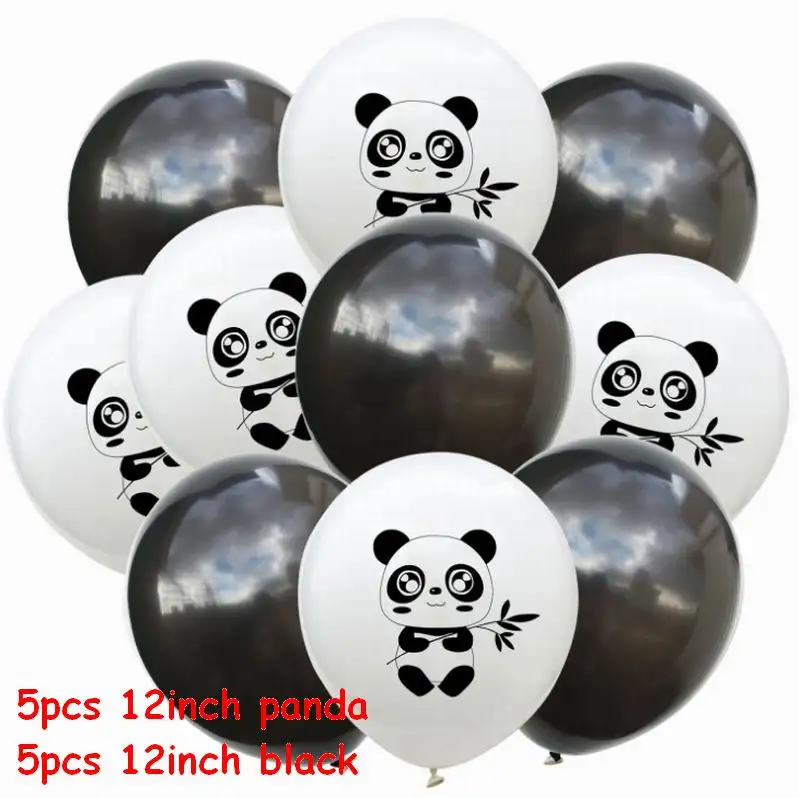panda black 10 шт. латексные шары в черный горошек с рисунком панды из мультфильма, зеленые конфетти, Детские шары для дня рождения, украшения, принадлежности для тематической вечеринки - Цвет: panda black