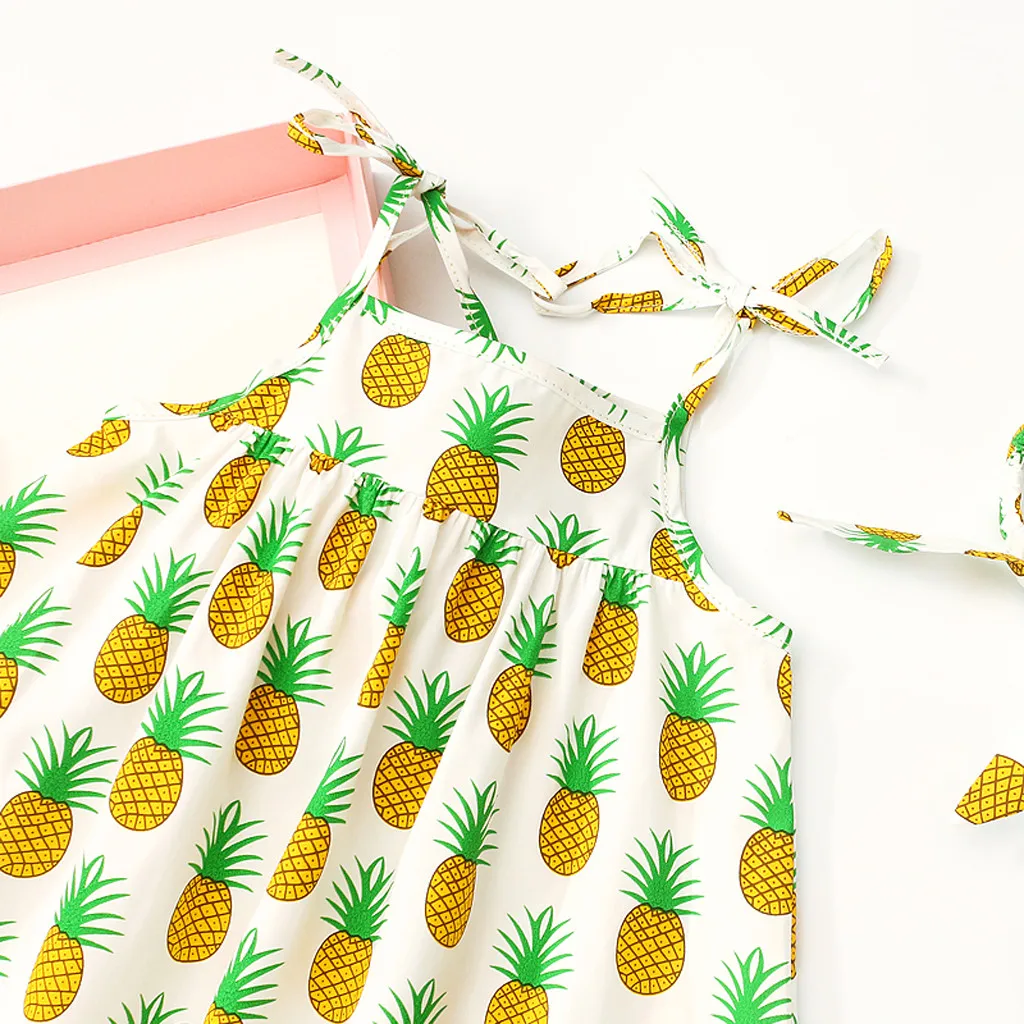 Детское платье без рукавов с принтом ананаса и кисточками для маленьких девочек +