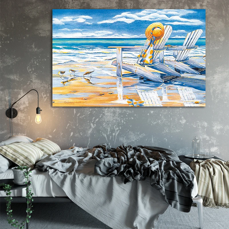 Seascape Canvas Poster Beach Landscape Art Painting Wall Picture Pastoral Print Living Room Mediterranean Home Decoration | Дом и сад