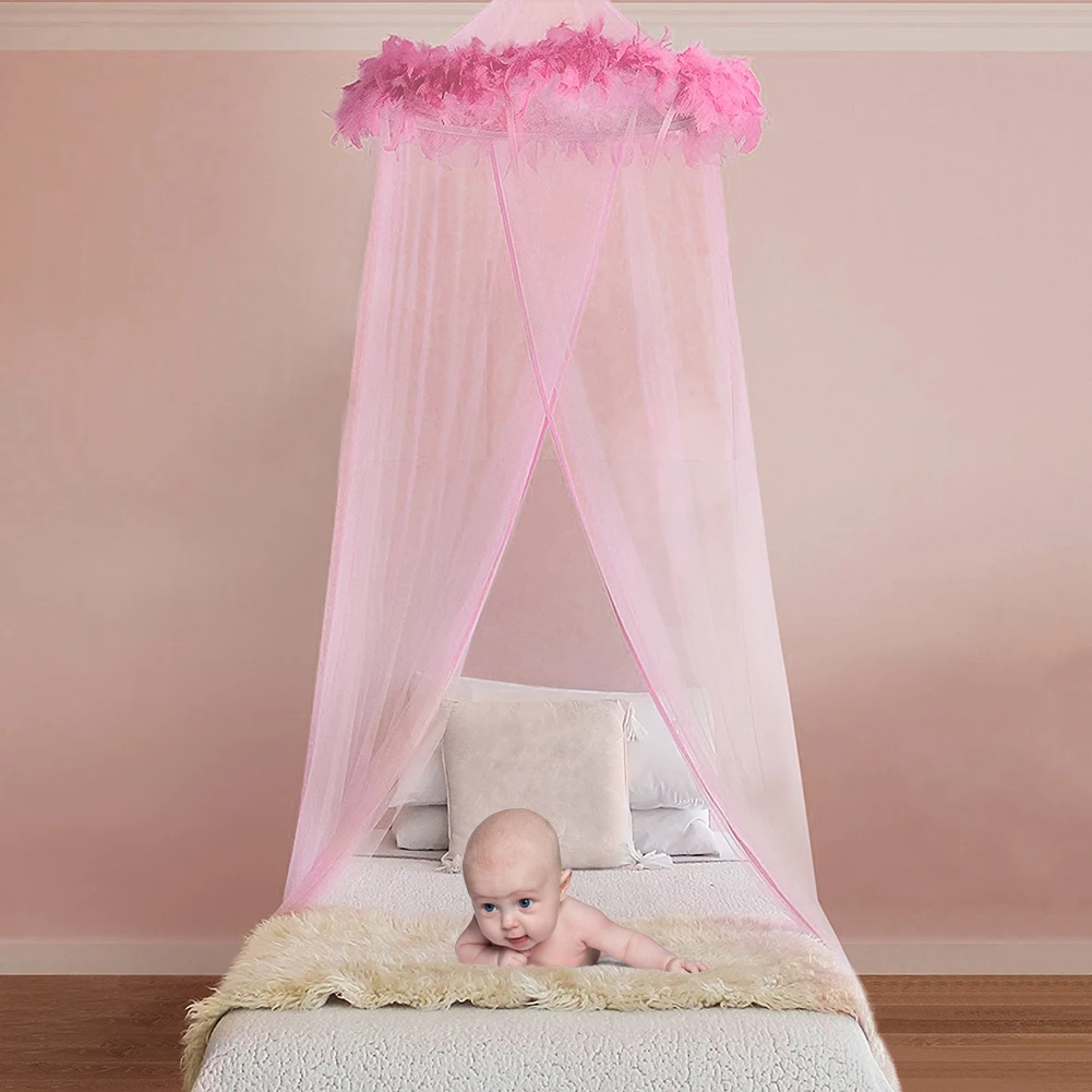 Pink Fur Baby Canopy Dome Bedding Princess Crib Mosquito Net Kids Baby Bed Canopy Tent Curtain Girls Room Decoration Canopy Baby