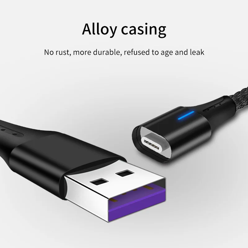 1 м Магнитный кабель Type-C 5A супер быстрый зарядный USB с нейлоновой оплеткой USB-C