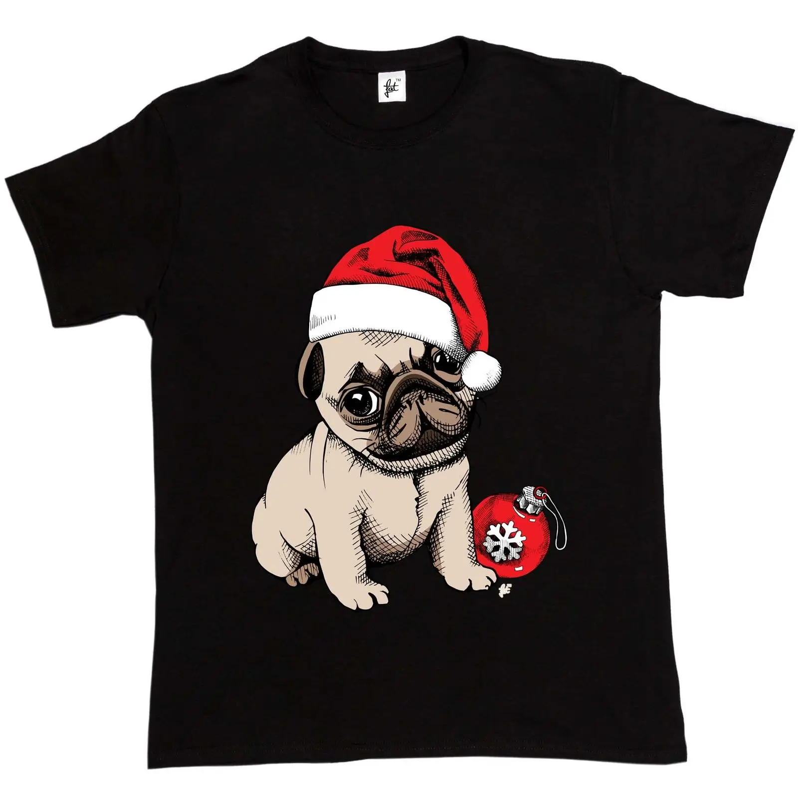 Мопс щенок носить Санта шляпа со снежинками Bauble Рождество Мужская футболка 2019 модная Бесплатная доставка