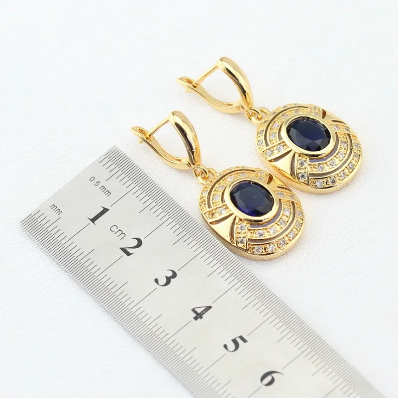 WPAITKYS, синие камни, белый CZ, золотой цвет, ювелирные наборы для женщин, висячие серьги, ожерелье, подвеска, кольца, подарочная коробка