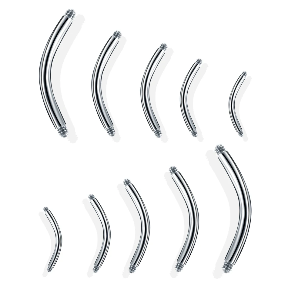 100 шт./лот изогнутые стальные стержни винтовые колокольчики для пирсинга бровей
