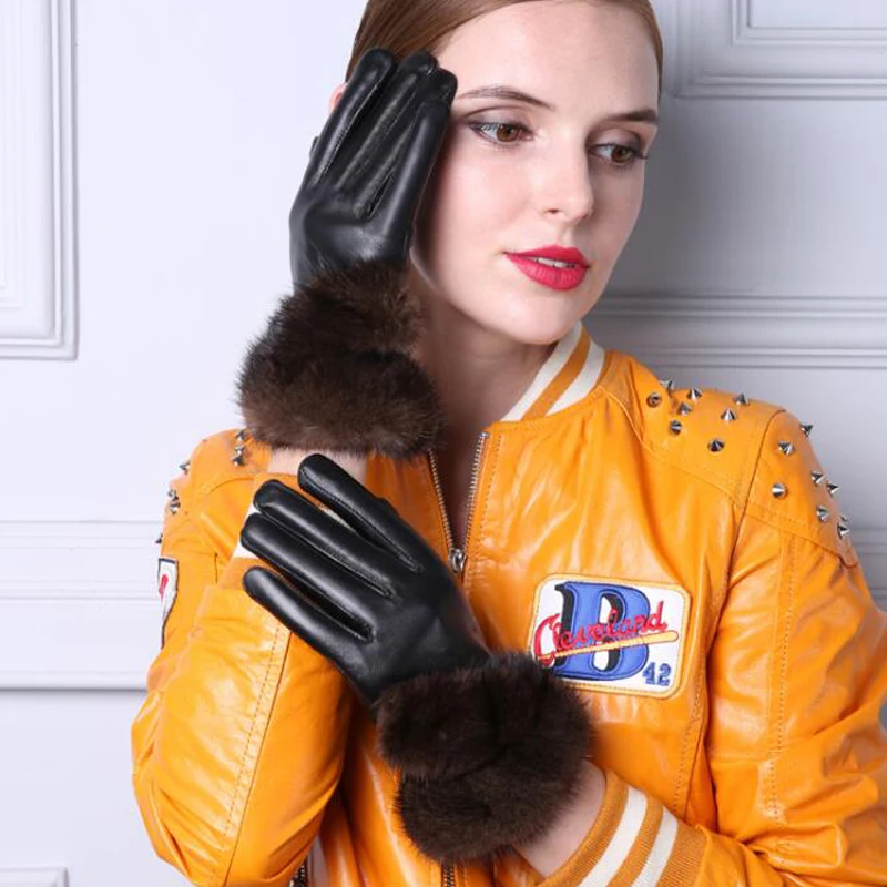 Перчатки из натуральной овечьей кожи женские зимние перчатки меха норки и