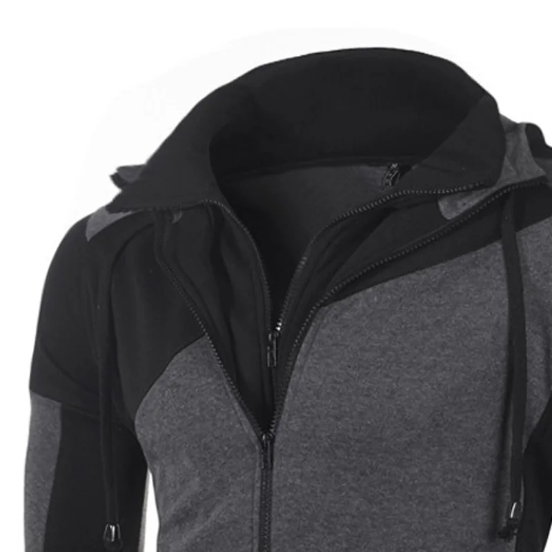 Spring Fall Male Cardigan Hoodies Coat Long Sleeve Hooded Sweatshirt Patchwork Double Zipper Jacket Men Sportwear Outwear MY110 | Мужская
