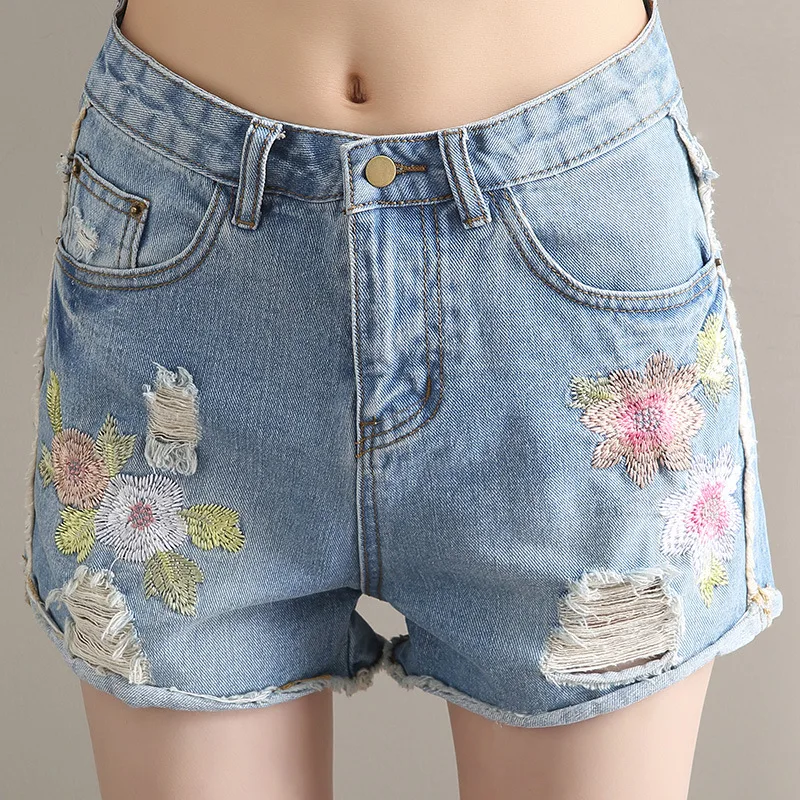 Женские джинсовые шорты с вышивкой свободные тонкие студенческие и