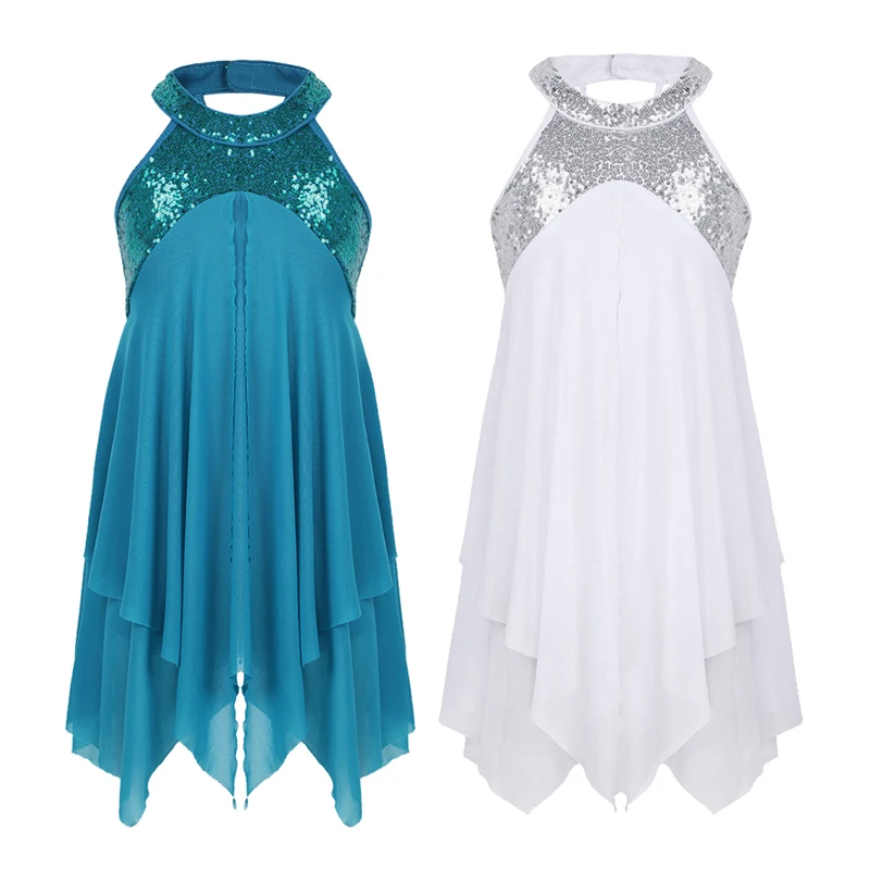 Детское платье с лямкой на шее для девочек блестками перекрестной спинкой трико