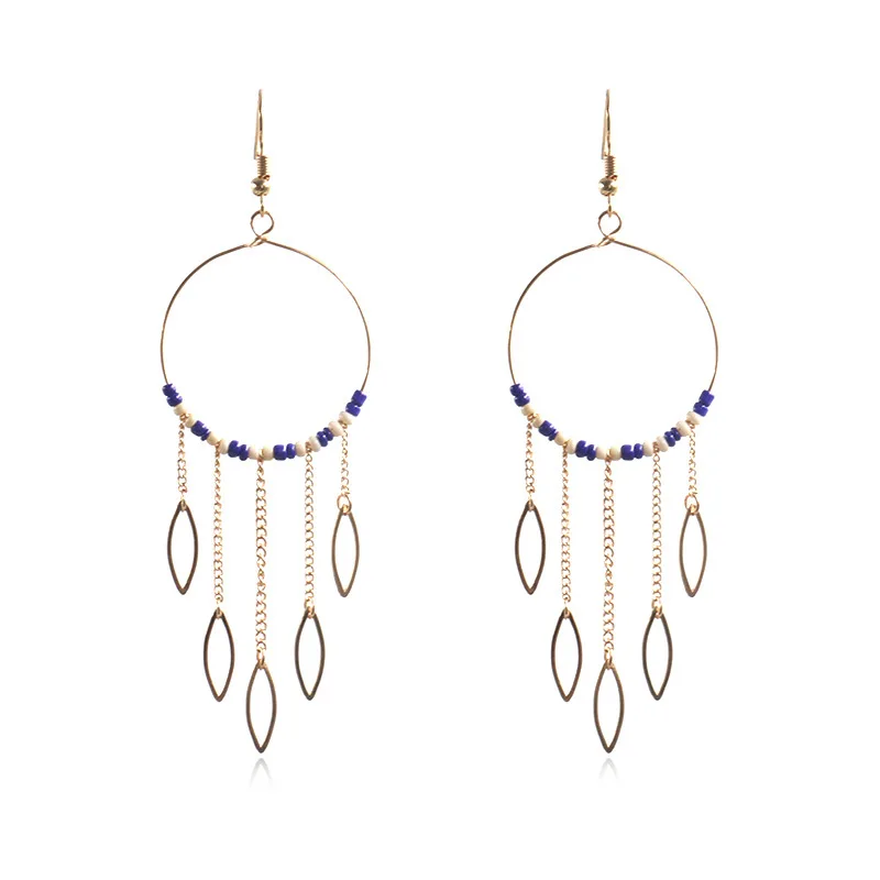Богемные винтажные длинные серьги с кисточками для женщин большие круглые