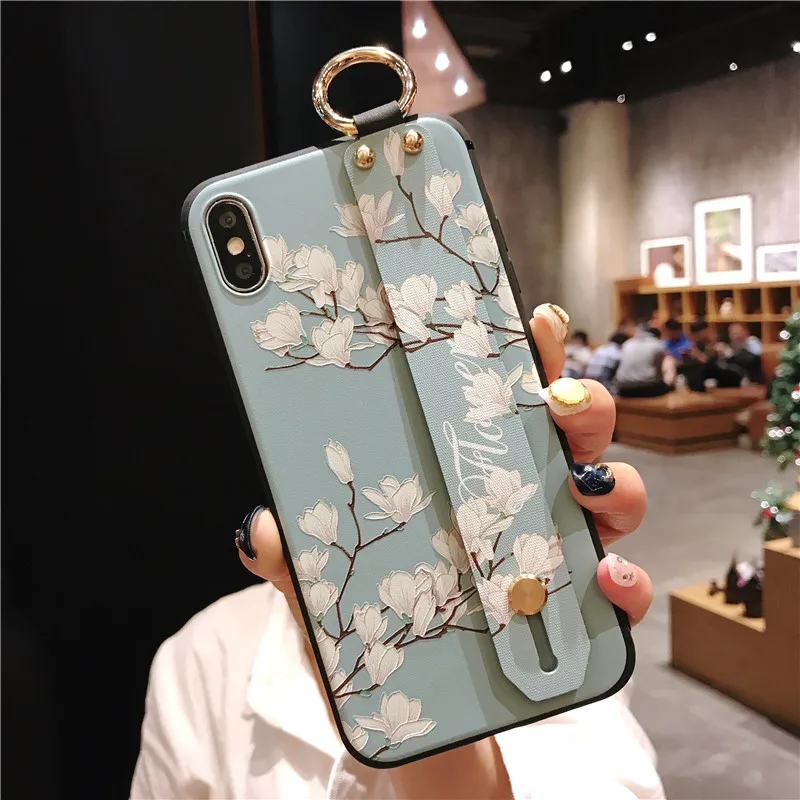 Fashion Flower Phone Case For OPPO K1 R15X Silicone Soft Wristband Back Cover On F9 A7X Vivo R15 R17 Pro Capa |