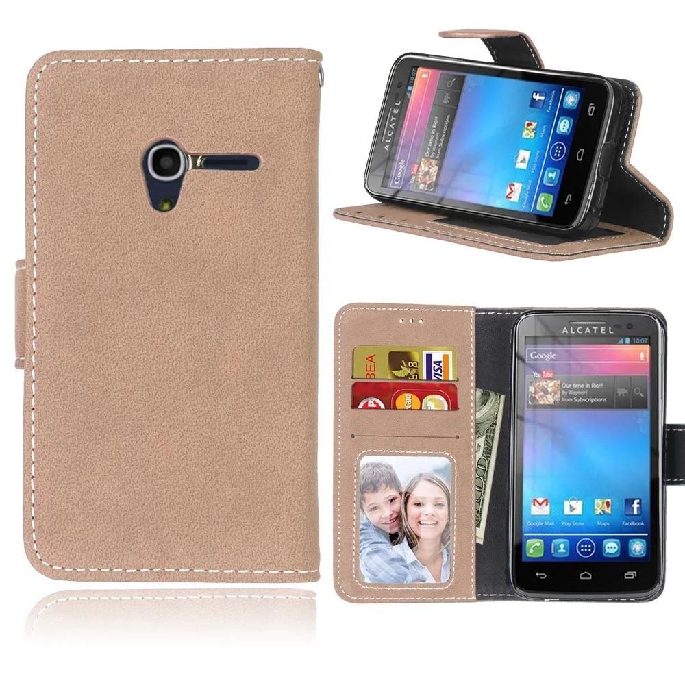 Beige Чехол для Alcatel One Touch Pixi 3 4,0 дюймов 4050A 4013X 4013D Флип кожаный магнитный чехол для телефона кошелек с держатель для карт сумка - Цвет: Beige
