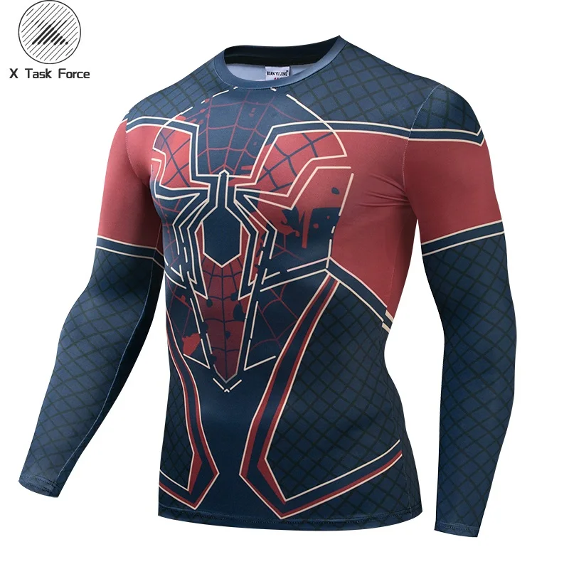 Мужские футболки с длинным рукавом и 3D принтом Человека паука компрессионные