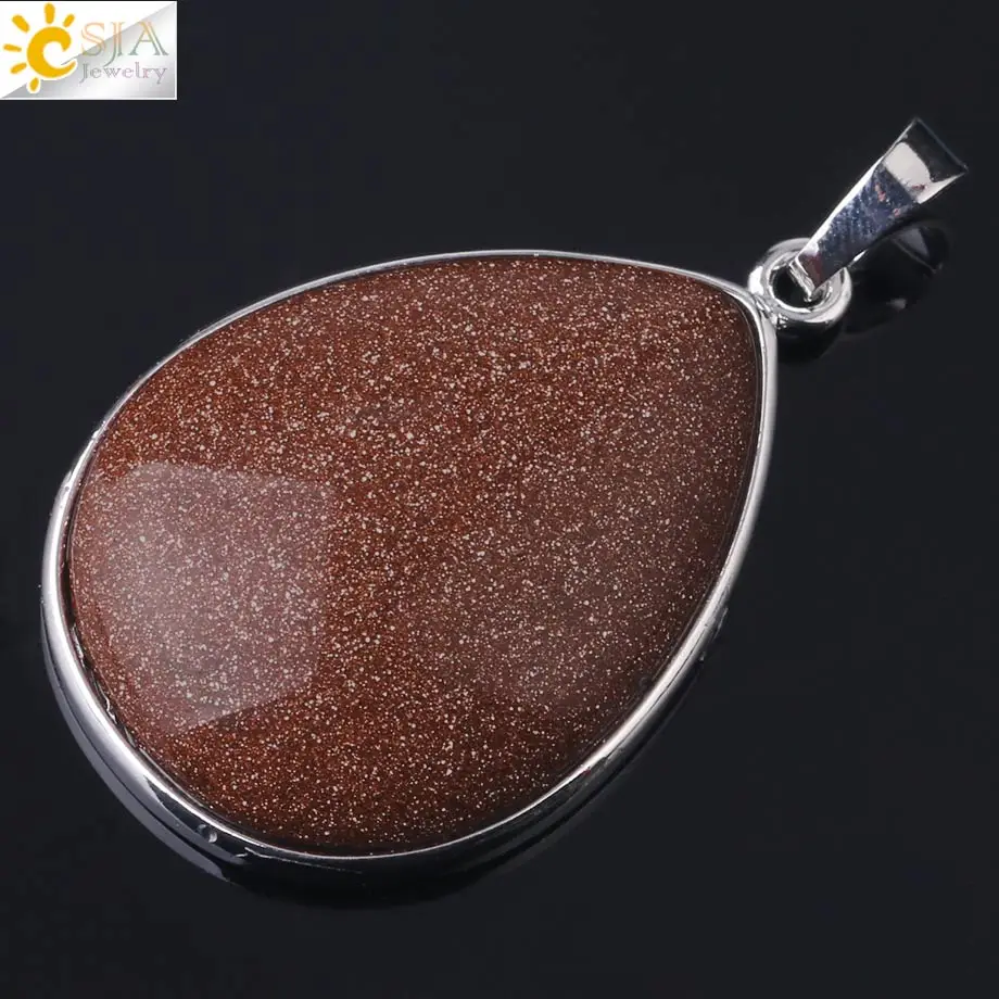 Brown Sand Pendant CSJA подвески из натурального камня тигровый глаз розовый кварц Фиолетовый Кристалл Lapis ОЖЕРЕЛЬЕ капли воды плоские бусины для женщин Исцеление ювелирные изделия F982 - Окраска металла: Brown Sand Pendant