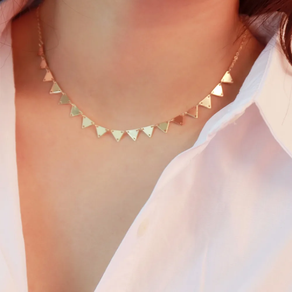 F.I.N.S Simple Necklace Chains of Women Triangle Round Rhombus Gold/ Silver Color Female Fashion Chokers Jewelry | Украшения и