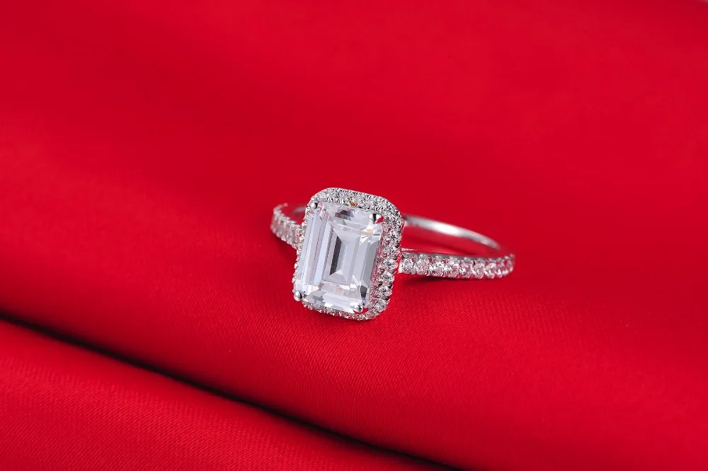 Гарантия 1CT кольцо в форме подушки из стерлингового серебра 18K с покрытием белого