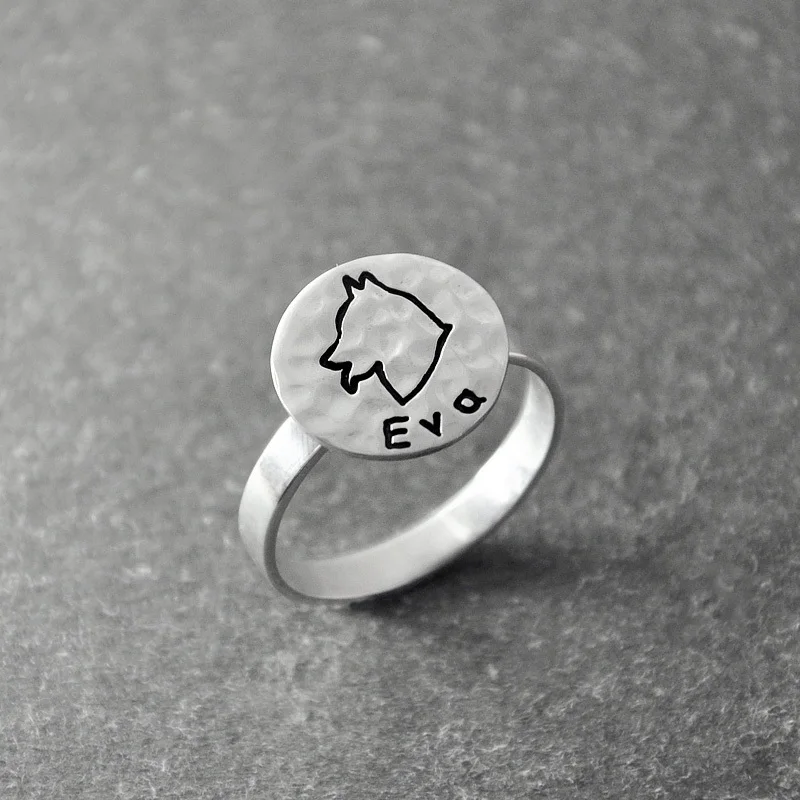 Сибирский хаски кольцо engravable гравировкой серебряные кольца собака