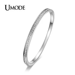 UMODE/бренд Модные ювелирные изделия Bijoux розовое золото цвет Половина Круг австрийские стразы манжеты браслеты и браслеты для женщин AJB0073 - Окраска металла: Платиновое покрытие