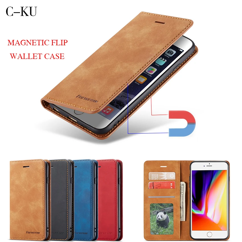 Роскошный Магнитный флип чехол кошелек для Apple iphone 6 6s 7 8 plus кожаный подставка с