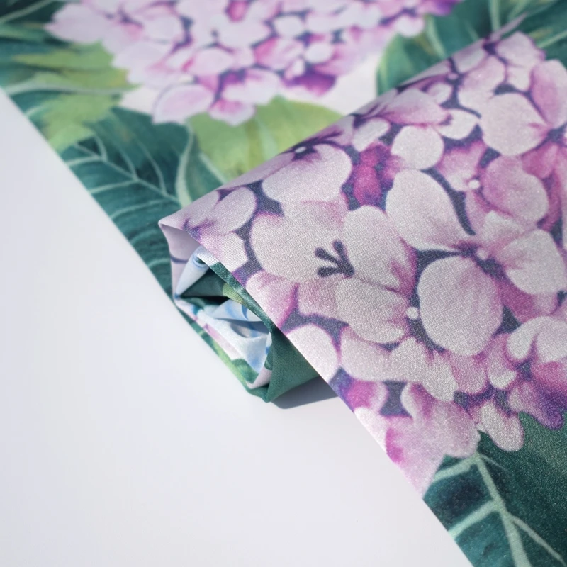 Гортензия цифровая печать эмуляция шелк стрейч сатин полиэфир Материал Ткань