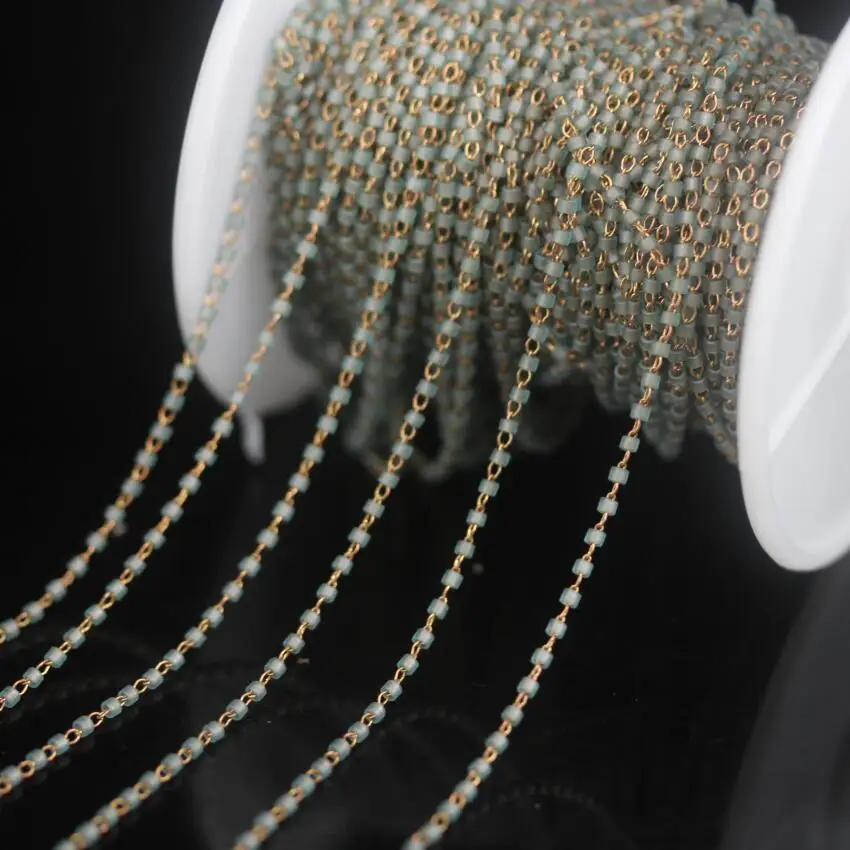 

NEW! Frosted Miyuki Delica Japanese seed beads Brass Wire Wrapped Rosary Chain,Small Glass beaded Chains DIY Necklace Jewelry