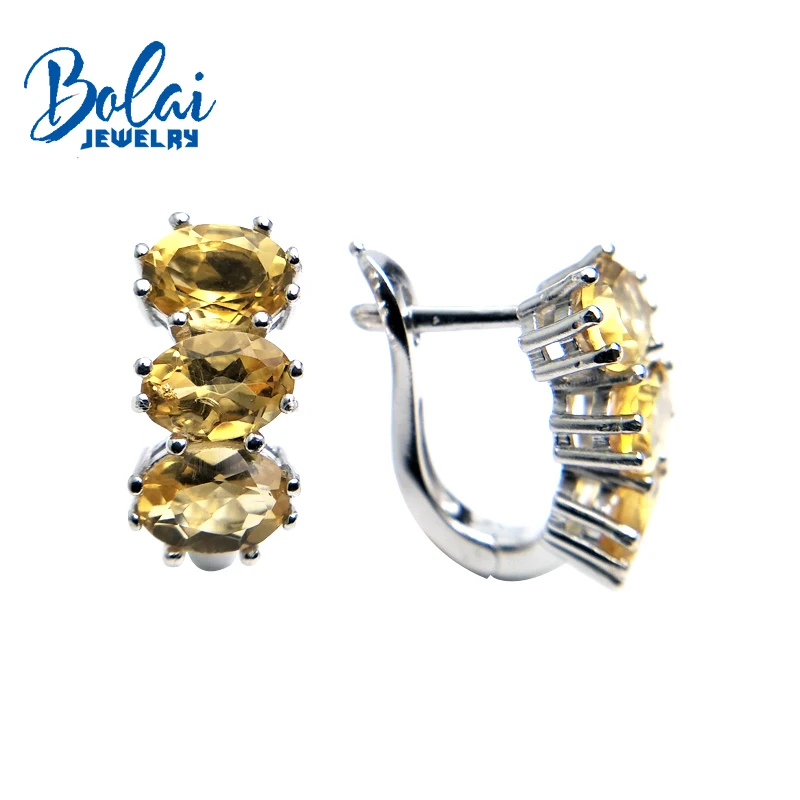 Bolaijewelry, натуральный цитрин Овальный 5*7 мм 4.4ct драгоценный камень застежка серьги 925 стерлингового серебра ювелирные украшения для женщин Рождественский подарок коробка