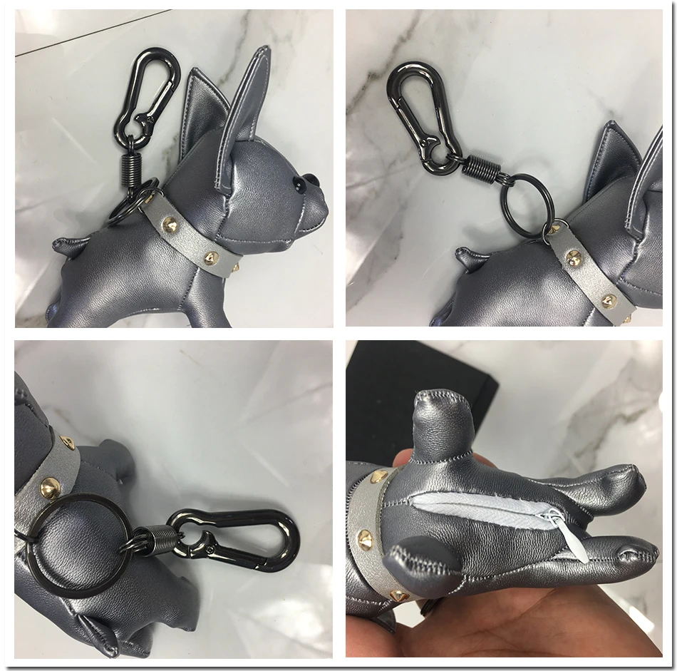 Bulldog Keychain Pu Leather France Bulldog Keychain Handbag Animal Dog Keyring Holder Bag Charm Trinket Bulldog Bag Accessories