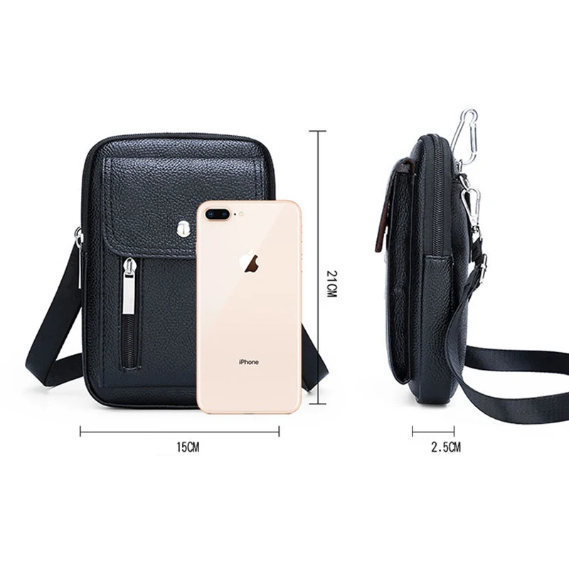 

New Fashion PU Leather Men Messenger Bags Solid Color Casual Crossbody Bag Business Office Mobile Phone Storage Shoulder Bags