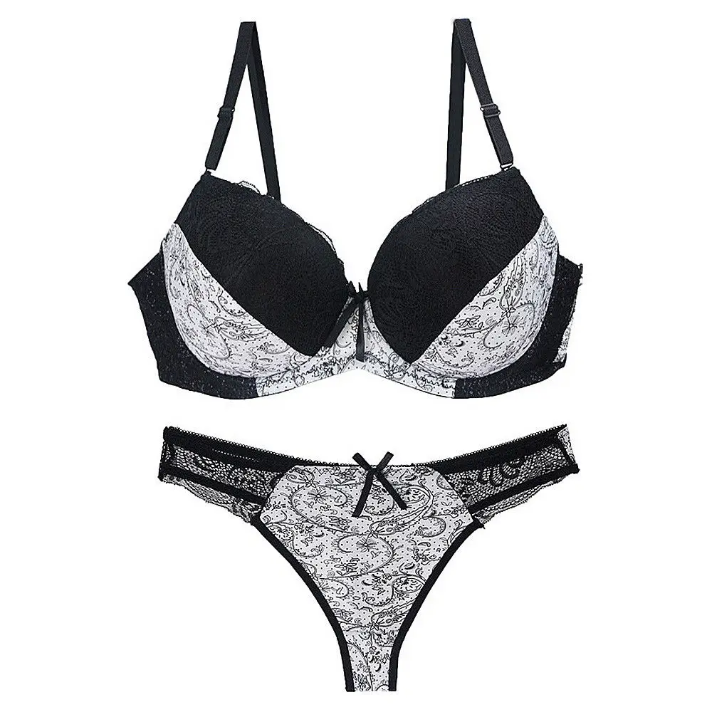 

YANDW New Women's Comfort Deep V Bra Set Brassiere Bra + Sexy Panties Brief Lace Lingerie Underwear Set Plus Size Embroidery