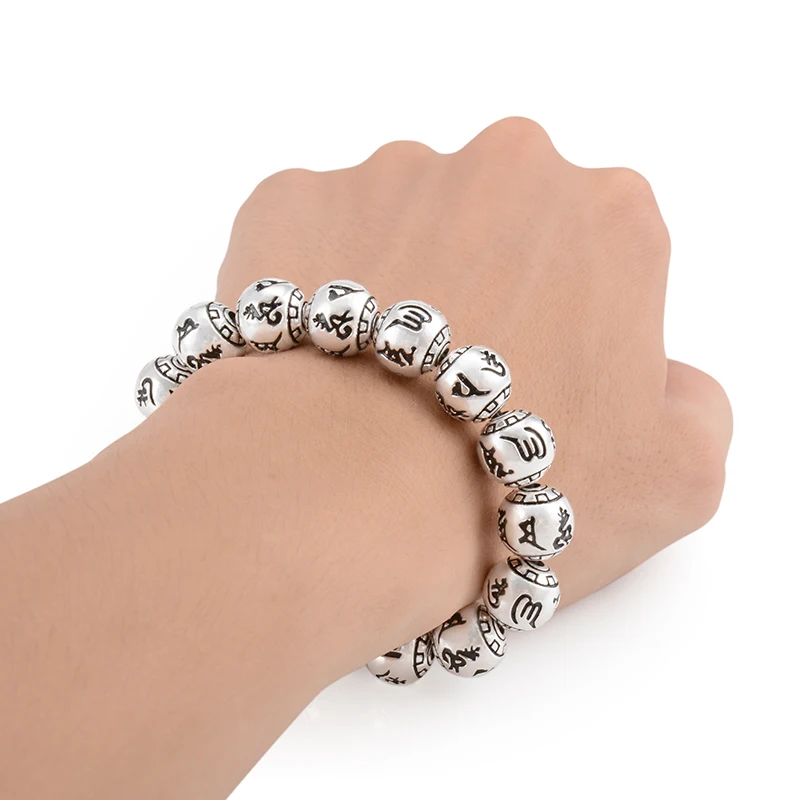 MOFRGO Charm изящный винтажный медитация Тибетский буддизм покрытый серебром браслет