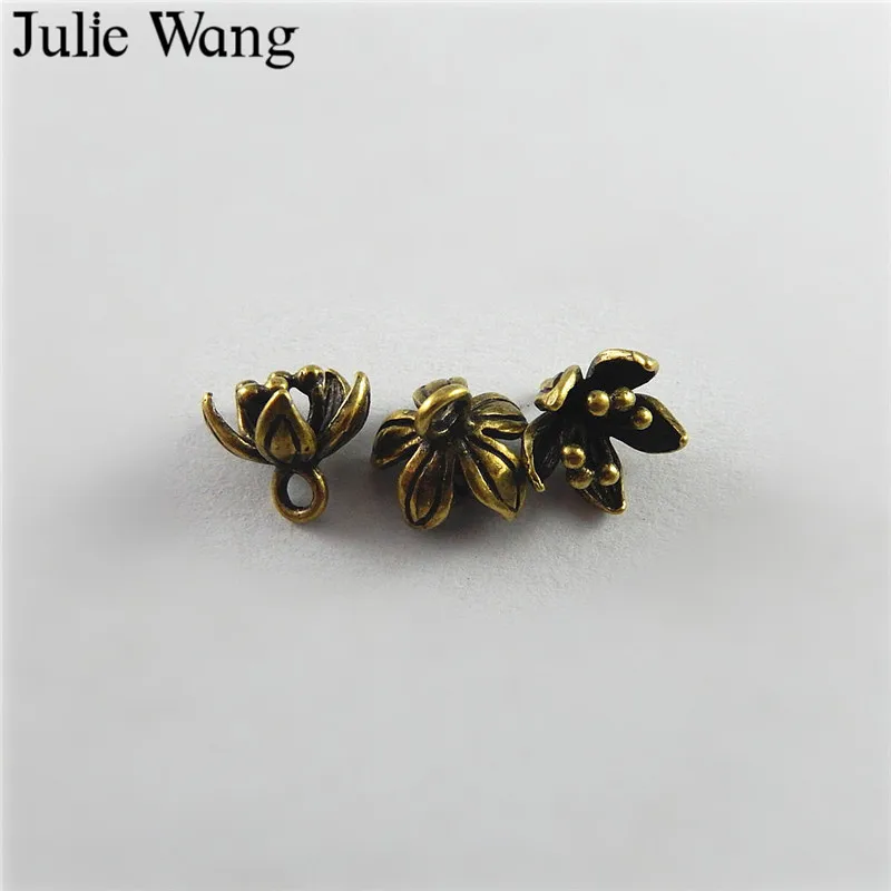 10 шт. медные Подвески для ожерелья Julie Wang в античном стиле бронзовые цветы