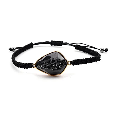 Black BOJIU Natural Ag. Кварцевый Druzy плетеный браслет с нитью, Женский трендовый белый розовый серый зеленый синий каменный браслет BC245 - Окраска металла: Black