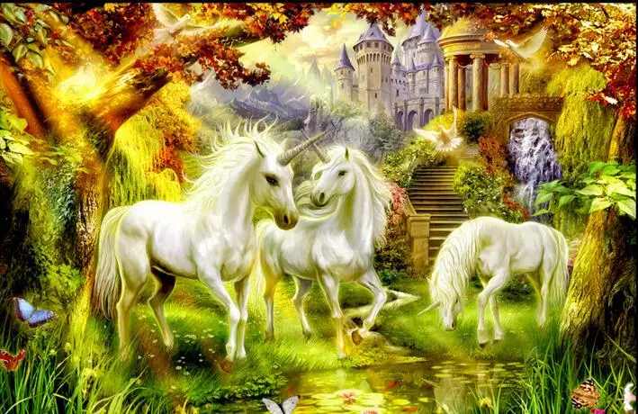 3d room wallpaper custom mural non-woven wall sticker fairy talestyle white horse unicorn paintings photo for walls | Обустройство