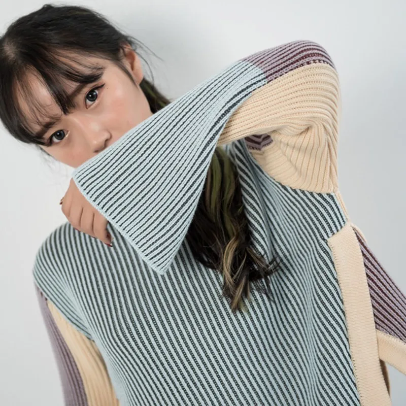 TWOTWINSTYLE осенний хит цвета свитер для женщин круглый вырез расклешенный рукав