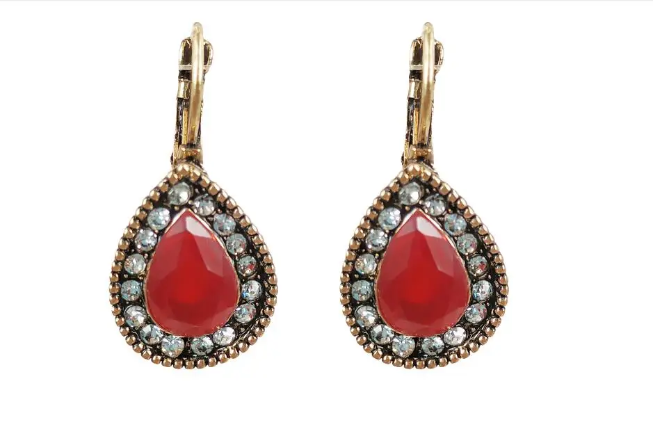 Модные антикварные позолоченные зеленые/красные очаровательные женские серьги